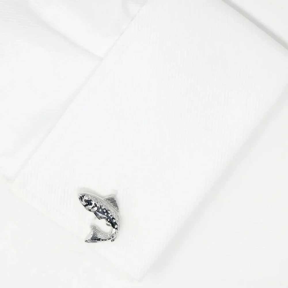 New Men’s Silvertone Fish Cufflinks / Trout Cuff Links / Fisherman Gift
